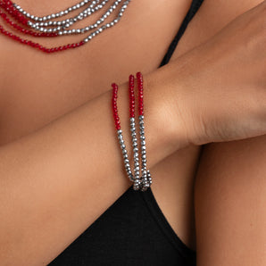 Three Strand Hematite and Ruby Red Crystals Bracelet