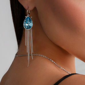 Earrings with Swarovski Aquamarine Drops and Mini-Venetian Chain