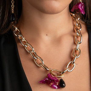 Bougainvillea Flower and Black Onyx Necklace