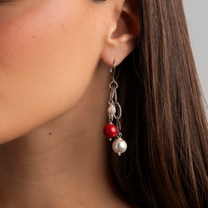 Orecchini Boho con Perle Bianche e Rosse
