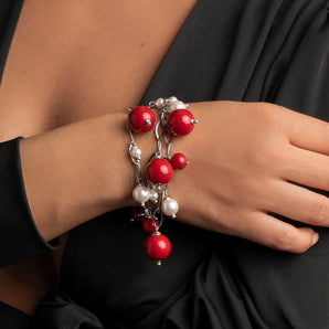 Bracelet with White and Red Pearls from Majorca