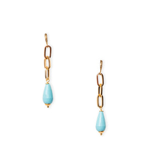 Earrings with Turquoise Drops and Golden Metal Chain