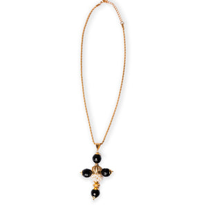 Collana Croce con Mora di Perle  coltivate e Onice nera