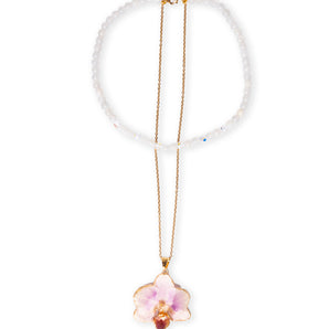 Necklace with Natural Crystallized Orchid and Moonstone