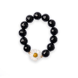 Elastic Bracelet with Black Stones and Daisy