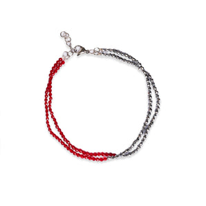 Due Fili Anklet with Hematite and Ruby Red Crystals