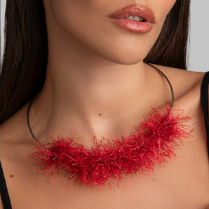 Rigid Necklace with Red Yarn