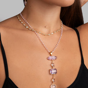 Necklace with Rose Quartz and Crystals