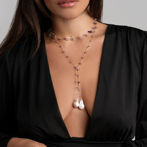 Necklace with Amethyst Stones and white Scaramazze Pearls