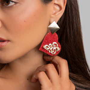 Arabic Earrings in Golden Brass with Red Heart