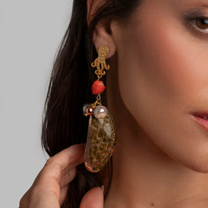 Earrings with Shells and Coral