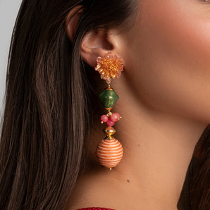 Bahia Earrings with Wood and Gemstones