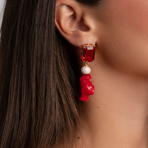 Ocean Coral and Crystal Earrings