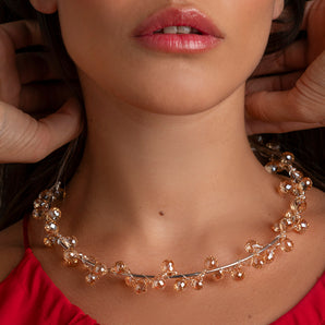 Rigid Necklace with Cascade of Champagne Briolette Crystals