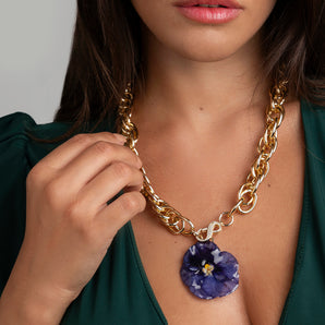 Necklace with Purple Pansy Flower