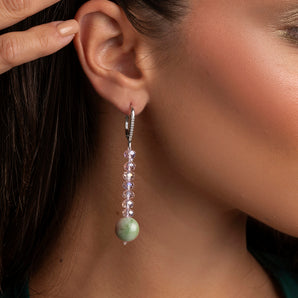 Jade and Swarovski earrings with light pink faceted washers