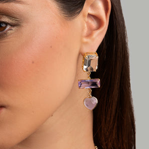 Elegant Casual Earrings with Lavender Crystals and Amethyst