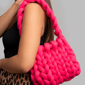 Borsa Gioiello Fucsia Intrecciata in Puro Cotone Imbottito
