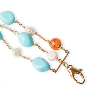 Gemstone bracelet made of turquoise paste, carnelian and white cultured pearls