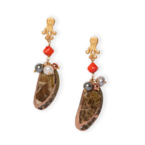 Earrings with Shells and Coral