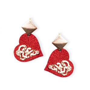 Arabic Earrings in Golden Brass with Red Heart