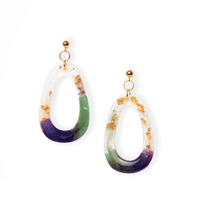 Earrings with Resin Hooks with iridescent pigments and Gold Leaf