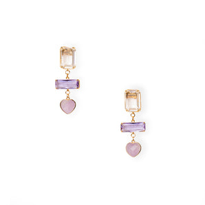 Elegant Casual Earrings with Lavender Crystals and Amethyst