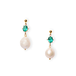 Earrings with Faceted Cabochon Crystals and White Scaramazze Pearls