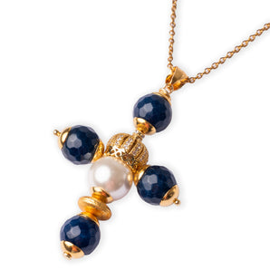 Collana Croce con Perla e Pietre di Agata Blu