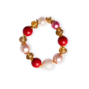 Bracelet with white and red pearls and champagne crystals