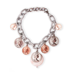 Bracciale Medaglie con Disco di Madreperla rosa