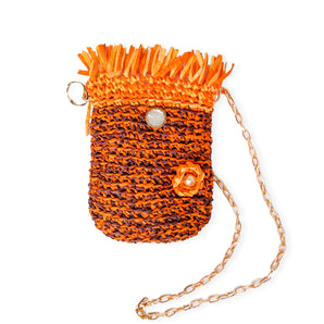 Borsa gioiello artigianale Arancio con raffia e madreperla