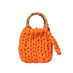 Woven Cotton Jewel Bag with Natural Bamboo Handles