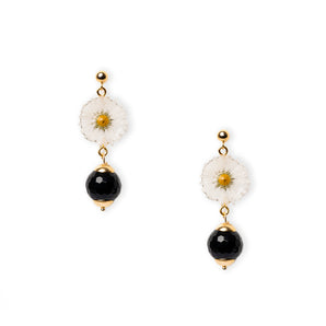 Natural Daisies and Black Onyx Earrings