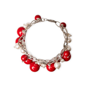 Bracelet with White and Red Pearls from Majorca