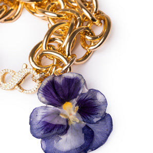 Bracciale Catena Dorato con  Fiore Viola del Pensiero