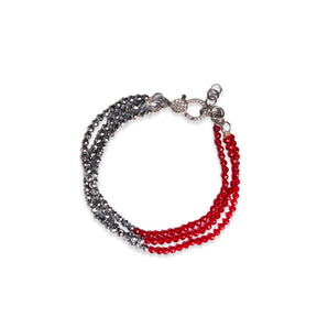 Three Strand Hematite and Ruby Red Crystals Bracelet